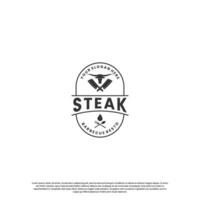 steak house, beef steak logo design vintage for restaurant business vector