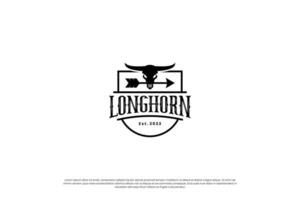 texas longhorn, country western bull ganado diseño de logotipo de etiqueta vintage vector