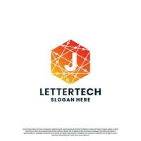 modern letter J technology logo design with gradient color vector