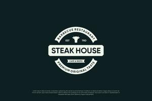 Vintage label steak house logo vector. vector