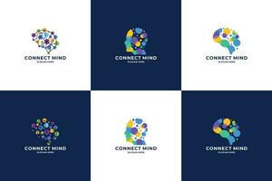 set of colorful smart human with connection logo concept. vector