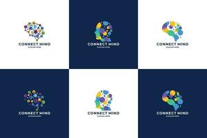 conjunto de vistoso inteligente humano con conexión logo concepto. vector