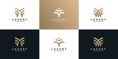 set of luxury initial with flower combination logo design. vector