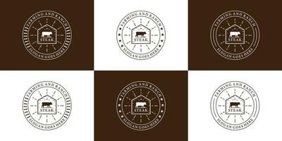 set of retro badge steak house logo design for restaurant and ranch vector