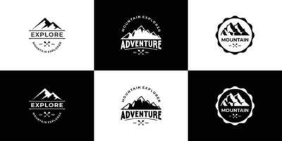 Set of mountain adventure logo, mountain travel badge, retro mountain design. vector