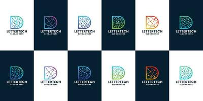 set of modern initials D technology logo inspiration with gradient color vector