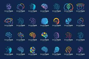 Set of smart logo design. artificial intelligence logo design with technology concept. vector