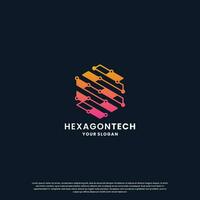 resumen logo para tecnología. hexágono forma y conexión circuito concepto vector