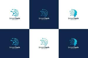 Set of artificial intelligence logo design. Smart technology, digital connection concept. vector