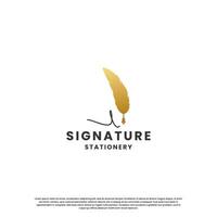 feather signature pen logo design template vector