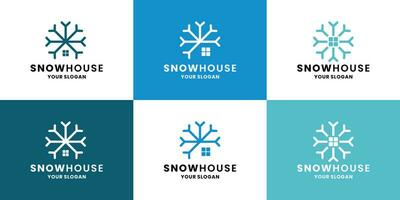 snow house icon logo collection. snow and window element combination vector