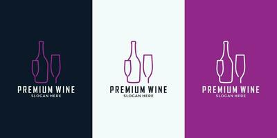 vino botella y vaso logo diseño modelo para tu negocio o vino amantes comunidad vector