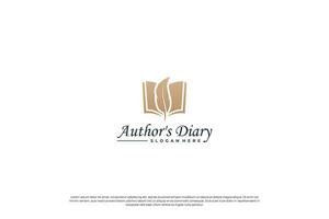 Notes book and quill pen logo design. vector