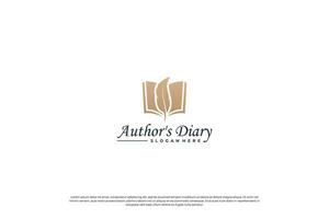 Notes book and quill pen logo design. vector