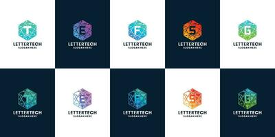 set of initials technology logo with gradient color vector