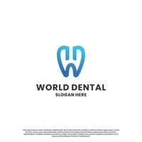 dental with letter W H logo design combination. modern dental health logo for dentistry business vector