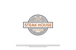 Retro steak, barbecue, beef logo design. Design badge for premium food. vector