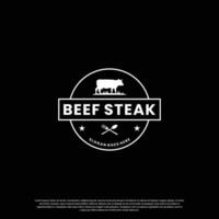 steak house, beef steak logo design vintage for restaurant business vector