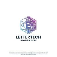 modern letter E logo design with gradient color for technology and science business company. vector