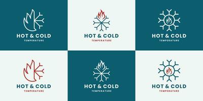 bundle hot and cold temperature icon snow with fire logo design template vector