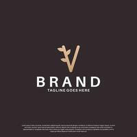 beauty letter V logo design combine with leaf vector