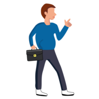piatto stile illustrazione semplice cartone animato di un' uomo hold valigetta, puntamento inoltrare. attività commerciale concetto png