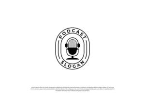 Podcast emblems. Radio logo, broadcast and studio badges with vintage microphones. vector