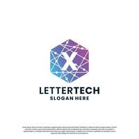 modern letter X technology logo design with gradient color vector