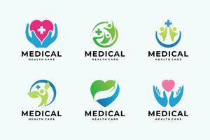 conjunto de creativo médico cuidado de la salud logo diseño recopilación. vector