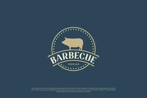 Barbecue, Steak House restaurant logo design. vintage emblem, label, badge template. vector