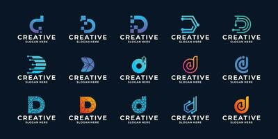 Set of creative letter D digital technology logo design. vector