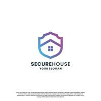 modern home security logo design. house with shield combination with gradient color vector