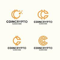 cripto moneda logo modelo con inicial letra C. digital dinero icono, bloquear cadena colección vector