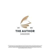 classic writer logo design. author logo feather with book combination. vector