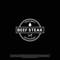 steak house, beef steak logo design vintage for restaurant business vector