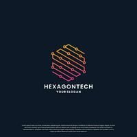 resumen logo para tecnología. hexágono forma y conexión circuito concepto vector