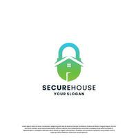 creative security house logo design. house with padlock combination. minimalist modern concept. vector