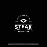 steak house, beef steak logo design vintage for restaurant business vector