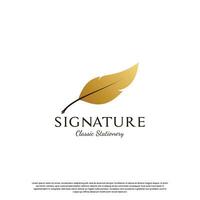 feather signature pen logo design template vector