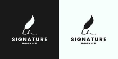 feather signature pen logo design template vector