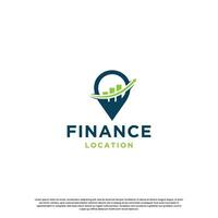 finance location logo design with stats arrow vector