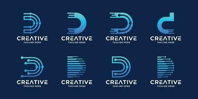 set of initials D technology logo design idea. D tech digital logo collection. vector