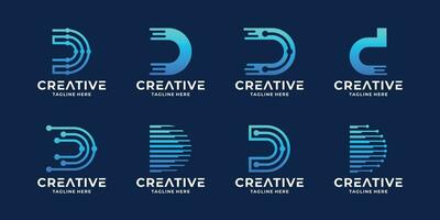 set of initials D technology logo design idea. D tech digital logo collection. vector