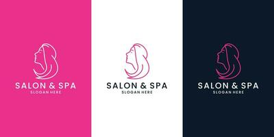 hermosa mujer cara peinado logo diseño para salón y spa vector