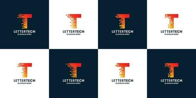 letter T technology logo design collection with gradient color for your business vector