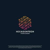 resumen logo para tecnología. hexágono forma y conexión circuito concepto vector