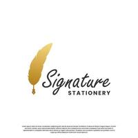 feather signature pen logo design template vector