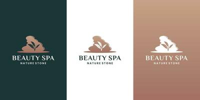 spa stones logo design vector with leaf lotus