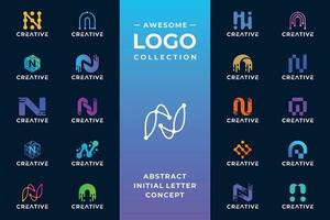 Creative initial letter N logo design with technology concept. vector