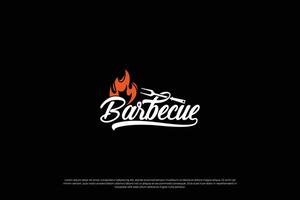 parilla y parrilla logo diseño con fuego y retro estilo. vector